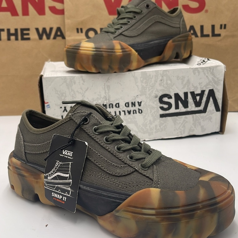 Vans WMNS Olive Green Sneakers Camouflage Old Skool Tapered Modular Grape Leaf - Picture 9 of 16